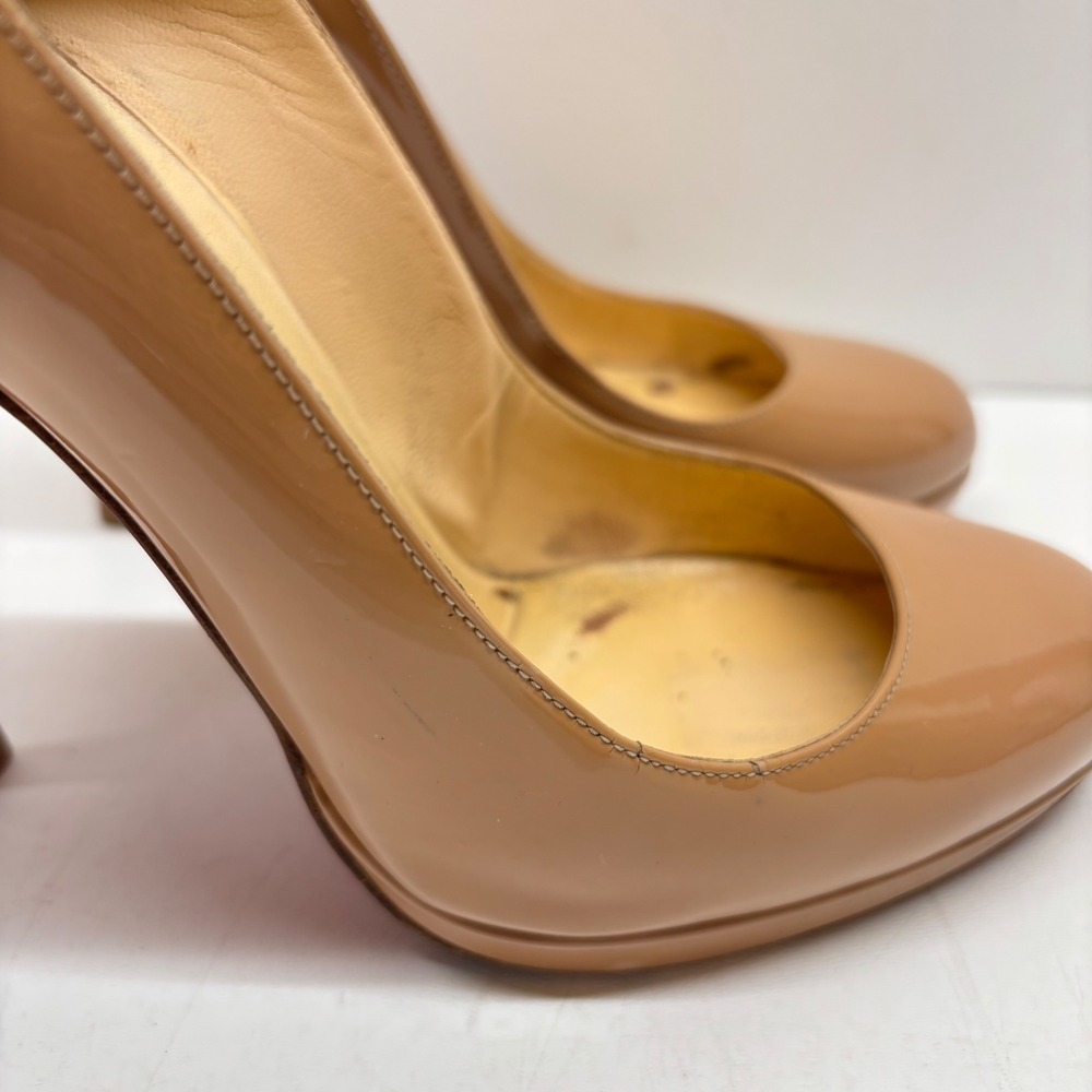 Christian Louboutin Patent Leather Pumps Womens 37 Nude Platform Red Bottoms - Picture 2 of 16